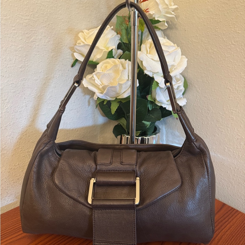Kenneth Cole Brown Leather Shoulder Bag with Hobo Silhouette